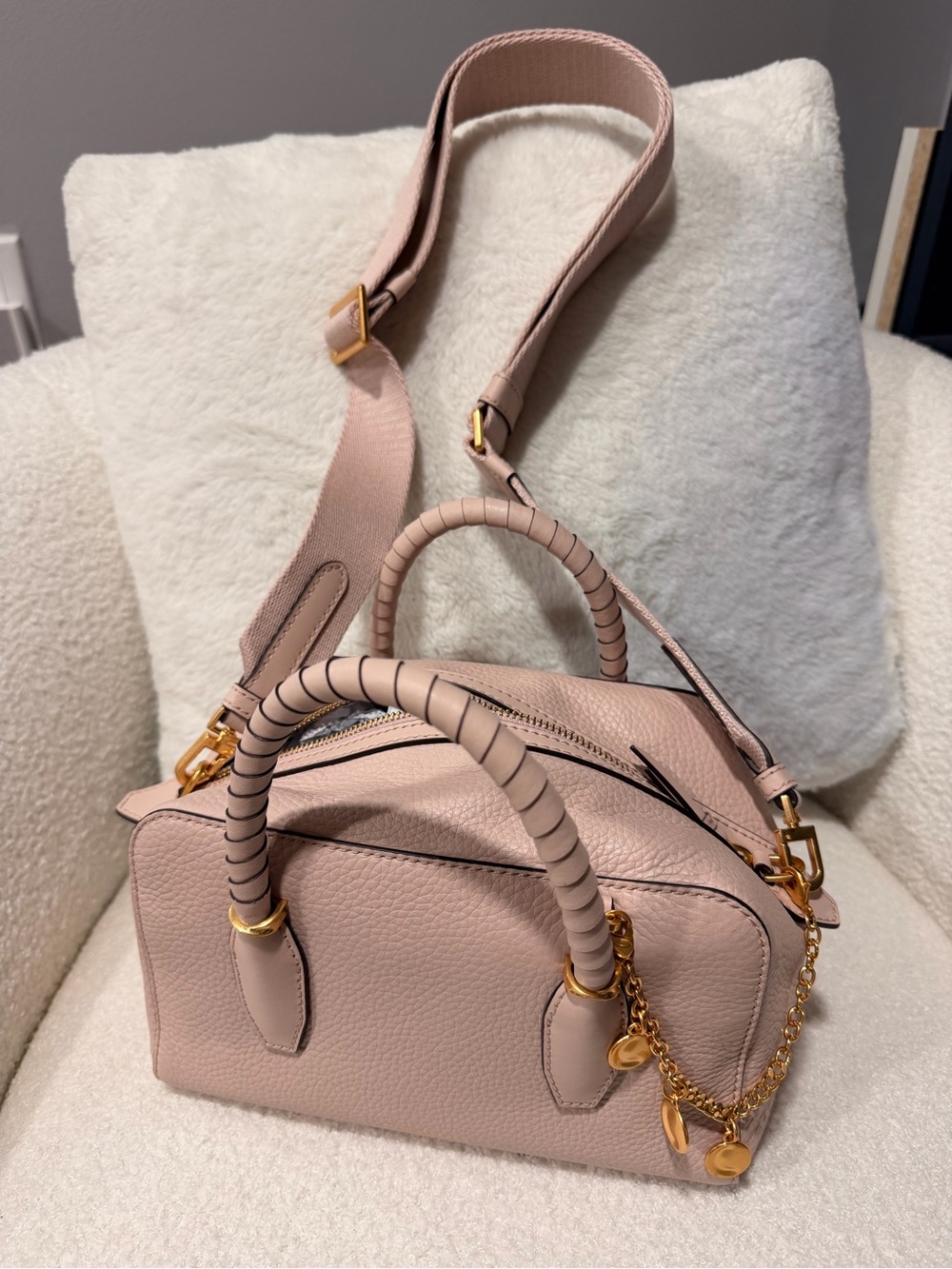 Donna Karan Blush Pink Leather Satchel Handbag with Gold Accents